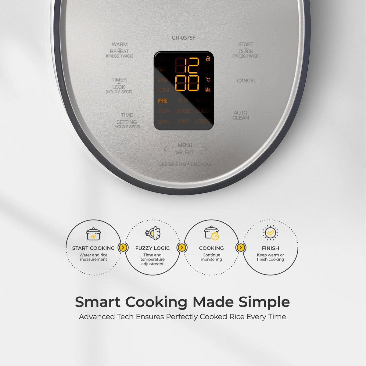 CUCKOO Rice Cooker 6 Cups Cooked, Warmer, Nonstick Pot and Fuzzy Logic Tech in Gray (CR-0375FG)