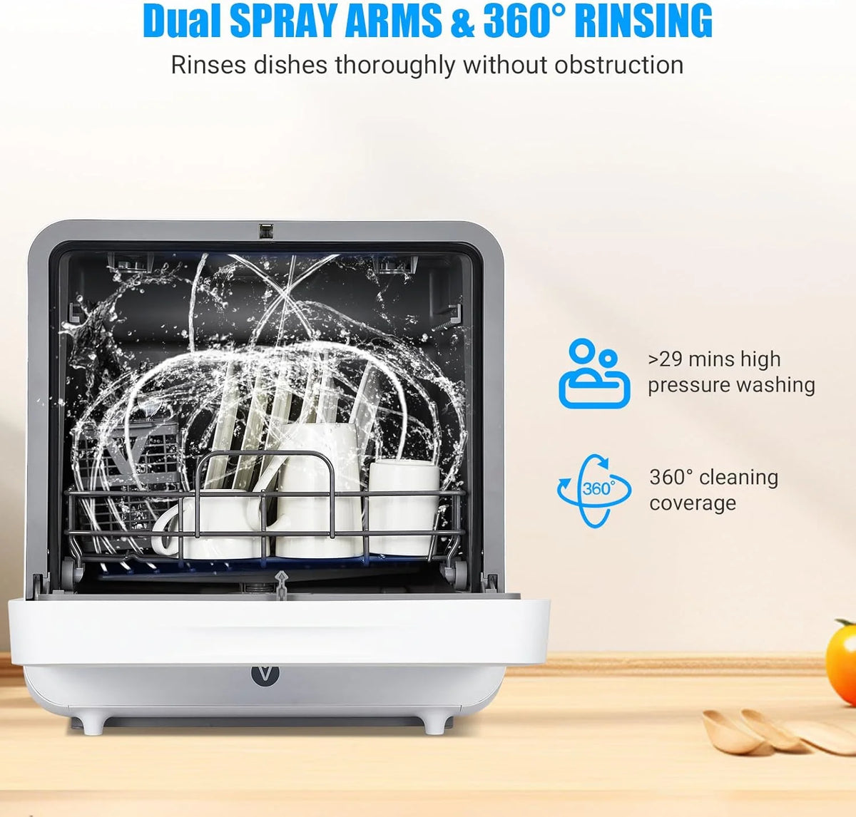 NEILA Countertop Dishwasher - 5 Programs Portable Dishwasher with Touch Control & Air-Drying Function, 2 in 1 Tabletop Dishwasher for Home, Apartments - White