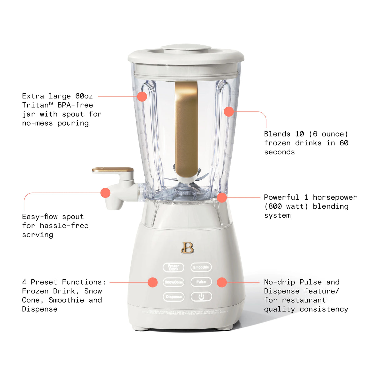 Beautiful Slush Crush 60 oz 4-Speed Frozen Drink Maker, White Icing by Drew Barrymore