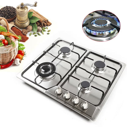 23" Kitchen Gas Cooktop Stove Top 4 Burners Built-In LPG/NG Natural Gas Cooktops Gas Range Stove 4 Burner Stainless Steel Cook Top Battery Ignition Gas Cooktop Stove Top Stainless Steel