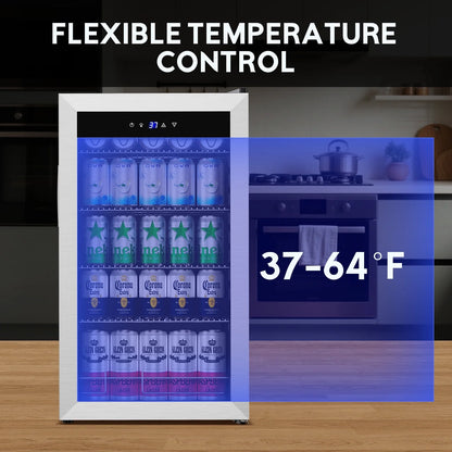 Nipus 17.52 inch Beverage Refrigerator Cooler,120 Cans Capacity with Glass Door for Soda Wine Beer, with Adjustable Removable Shelves, Black