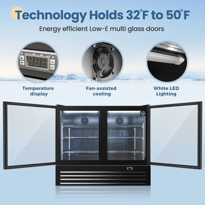 NSF 46 in. 2-Door Beverage Refrigerator, 12 Cu.Ft. Commercial Refrigerator, Back Bar Cooler