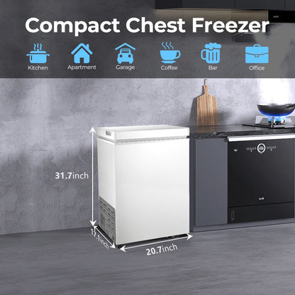 WAA 2.8 Cubic Feet Chest Freezer with Removable Basket Free Standing Top Open Door Compact Freezer with Adjustable Temperature for Home/Kitchen/Office/Bar (White)