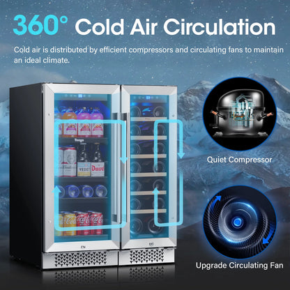 Yeego 30" Wine and Beverage Refrigerator,Two 15" Wine and Beverage Cooler Under Counter or Freestanding, Hold 33 Bottles and 80 Cans(Two Pack)