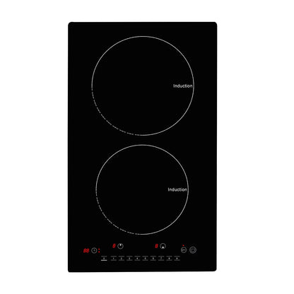 KFFKFF 12" Electric Cooktop, 1800W 2 Burners Ceramic Glass Stove Top Touch Control Built-in Magnetic Cooktop w/ 9 Heating Level Child Lock & Over-Temperature Protection