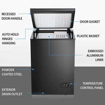 KNDKO 3.5cu.ft Compact Chest Freezer, Mini Freezer with Adjustable Temperature, 2 Removable Baskets, Top Open Door, Energy Saving, Black