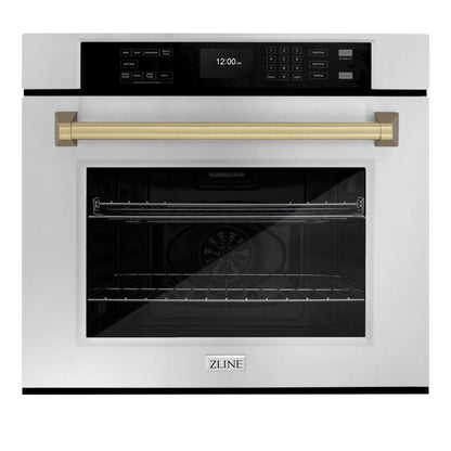 ZLINE 30 in. Autograph Edition Professional Convection Single Wall Oven with Air Fry and Self Clean in Stainless Steel with Champagne Bronze Handle (WASZ-30-CB)