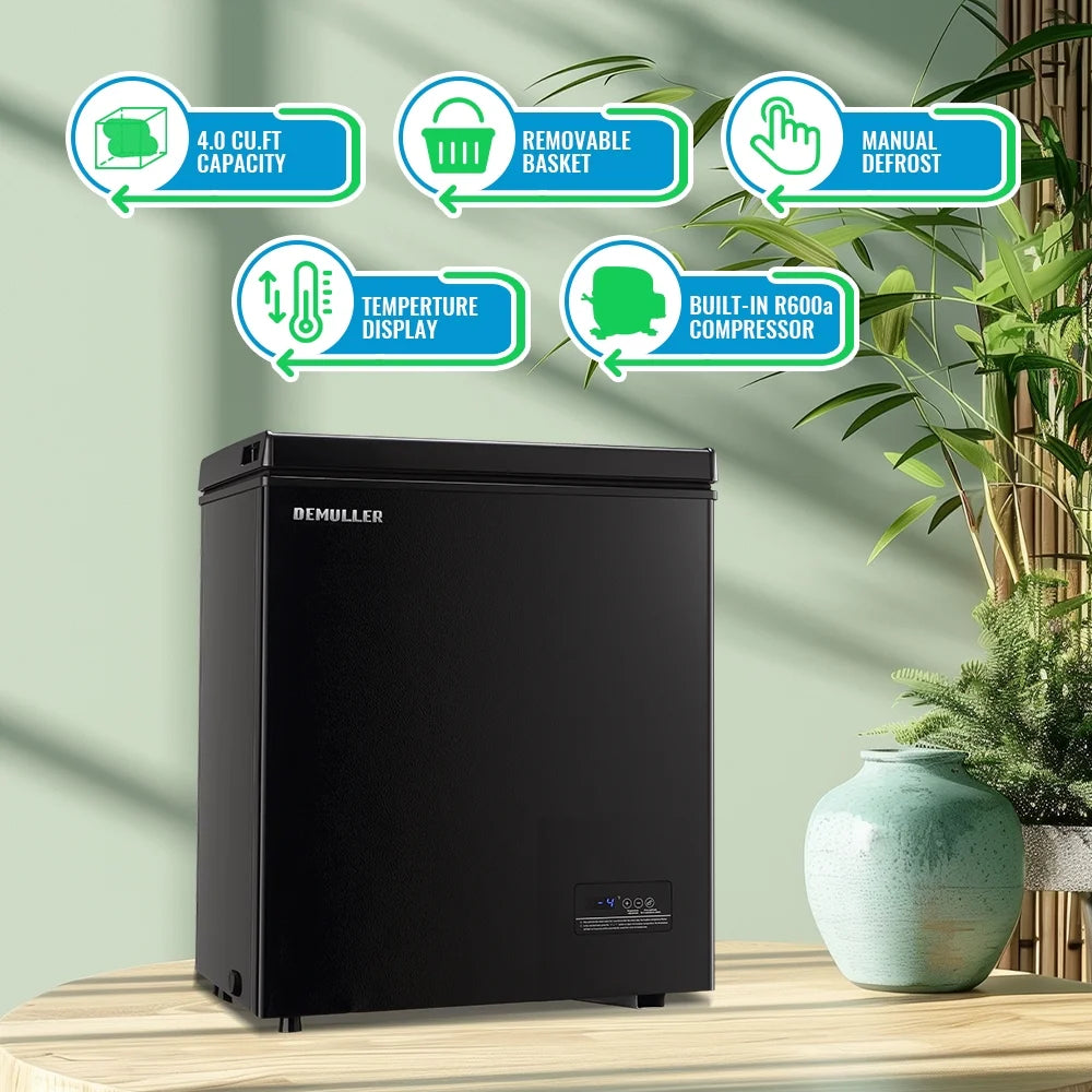 DEMULLER 4.0 Cu. ft Chest Freezer Small Freezer with Top Open Door Freestanding Black