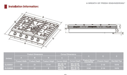 FOTILE Tri-Ring Series GLS30501 30 Inch Pro Gas Cooktop with 56K total BTU on 5 Burners