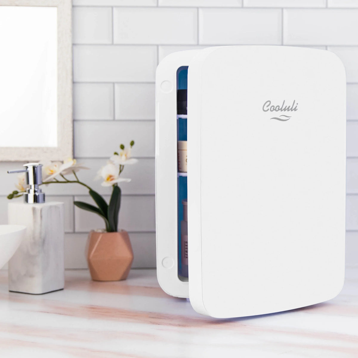 Cooluli Infinity Black 15 Liter Compact Portable Cooler Warmer Mini Fridge for Bedroom, Office, Dorm, Car - Great for Skincare & Cosmetics (110-240V/12V)