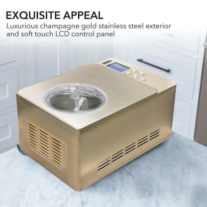 Whynter ICM-220CGY 2 Quart Capacity Automatic Compressor Ice Cream Maker & Yogurt Function with Stainless Steel Bowl in Champagne Gold