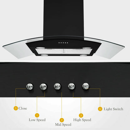 Island Range Hood 30-inch Kitchen 3-Speed Extractor Fan Vent Hood Airflow 900CFM