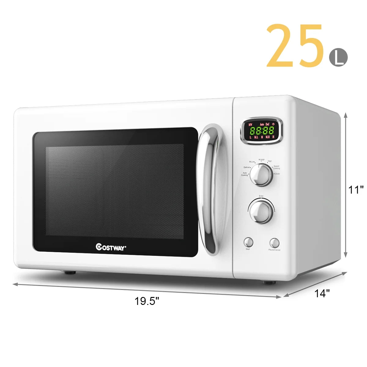 Costway 0.9Cu.ft. Retro Countertop Compact Microwave Oven 900W 8 Cooking Settings White