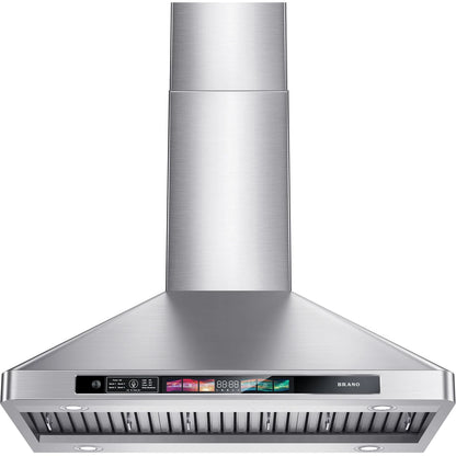 BRANO 30 Inch Wall Mount Range Hood Stainless Steel Hood, 900 CFM, Voice Control, 4-Speed