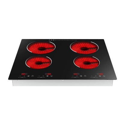 Peakora Electric Cooktop, Built-in Cooktop 3000W, Electric Stove Top with 4 Electric Burners, 9 Heating Level, Kid Safety Lock, Sensor Touch Control, 110V