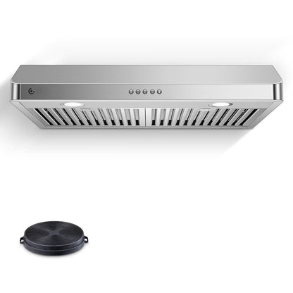 AMZCHEF Under Cabinet Range Hood 30 Inch, 750CFM Wall Mount Range Hood with 3 Speed Kitchen Exhaust Fan, Button Control, AC Motor