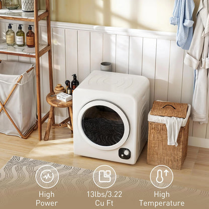 Resenkos Compact Laundry Dryer 1300W Portable Clothes Dryer with 3.2 cu.ft Stainless Steel Drum, Front Load Electric Dryer, Gray
