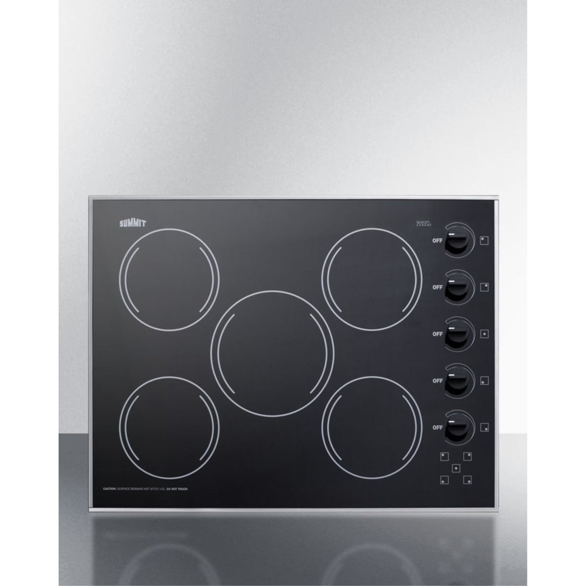 27" wide 5-burner radiant cooktop made in the USA in smooth black ceramic glass finish