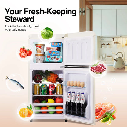 GGTB 3.0 Cu.Ft Two Door Small Refrigerator with Freezer, Compact Retro Small Refrigerator for Dorm, Office, Bar, RV, Bedroom, Blue