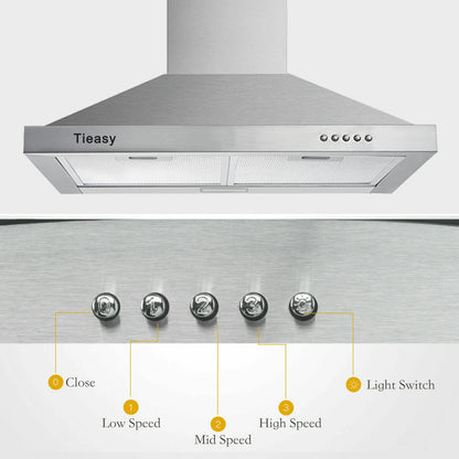 Wall Mount Range Hood 30 inch Stainless Steel Stove Vent Hood with 3 Speed Kitchen Exhaust Fan