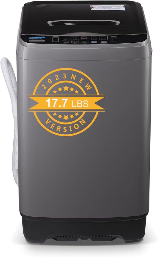 17.7 lbs Full Automatic Washing Machine with LED Display Compact Washing Machine with Drain Dump, 10 Wash Programs and 8 Water Levels Ideal for Dorms, Apartments, Grey