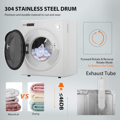 VIVOHOME 1500W Portable Clothes Dryer Machine, 3.5 cu.ft 13Lbs Load, Front Load with Stainless Steel Drum, Adjustable Exhaust Vent