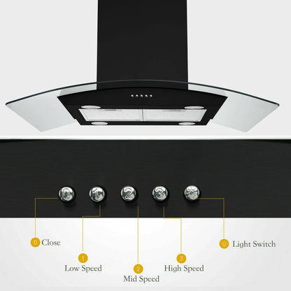 "Joeaonz 30"" Island Mount Range Hood, Stainless Steel, LED Bulbs, Easy-Clean Filters, 120V"
