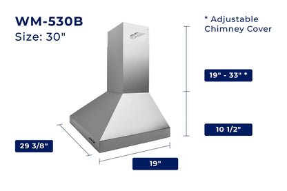 Hauslane Chef Series Base Model WM-530 30" Convertible Wall Mount Chimney Range Hood 120V in Matte White
