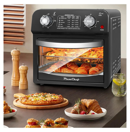 12.5 Quart 7-in-1 Convection Toaster Oven, 1500W, 5 Pre-set Menus, Roast, Bake, Grill, Broil, Toast, Dehydrate, Defrost, Stainless Steel, Black