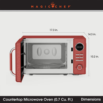 Magic Chef 0.7 Cubic Feet 700 Watt Classic Retro Countertop Microwave, Red