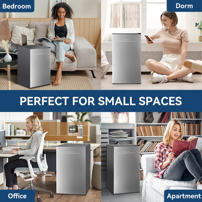 Frestec 3.2 Cu ft One Door Mini Fridge, Estar, Stainless Steel Look, New