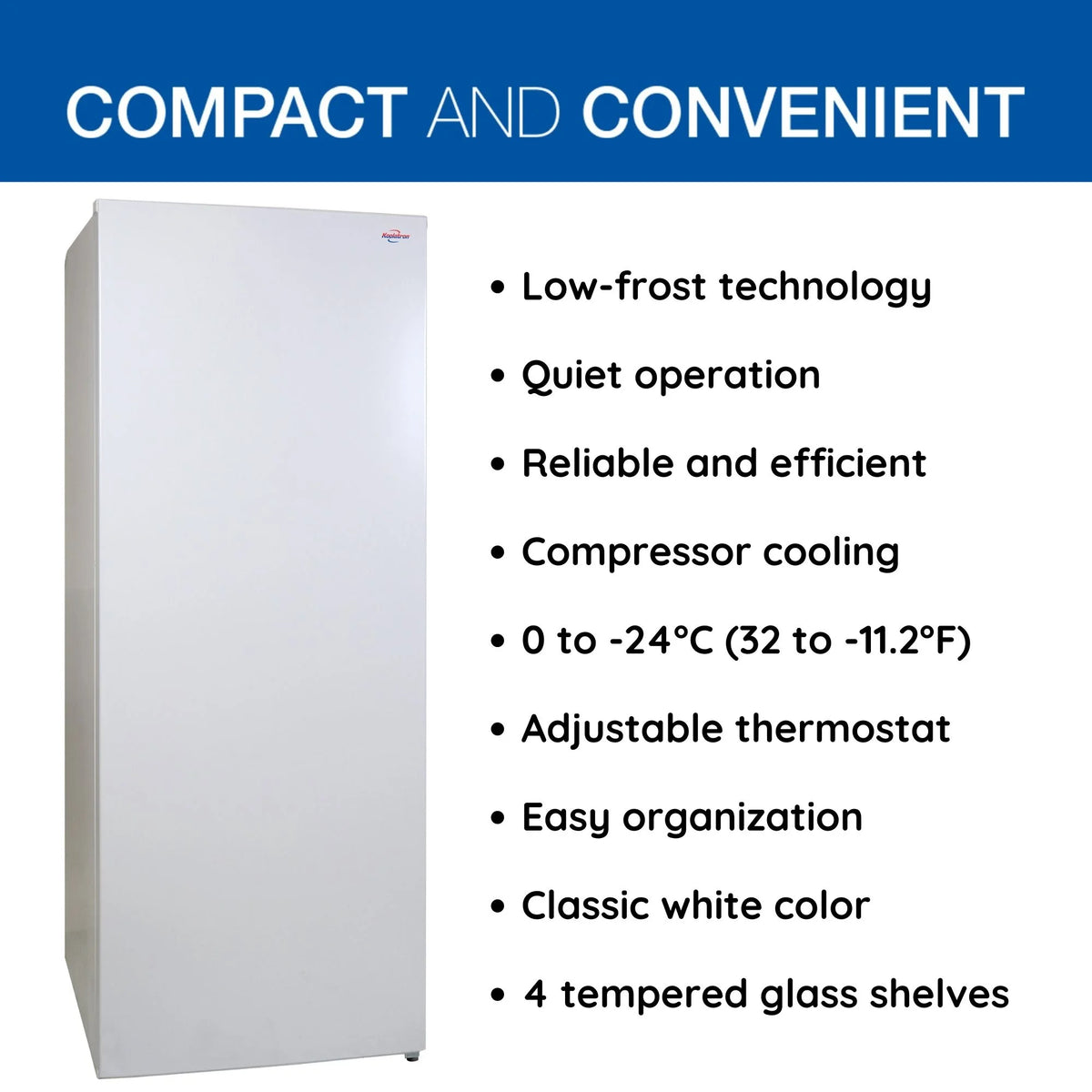 Koolatron Garage-Ready Upright Freezer 7.0 cu ft (198L) White Low Frost