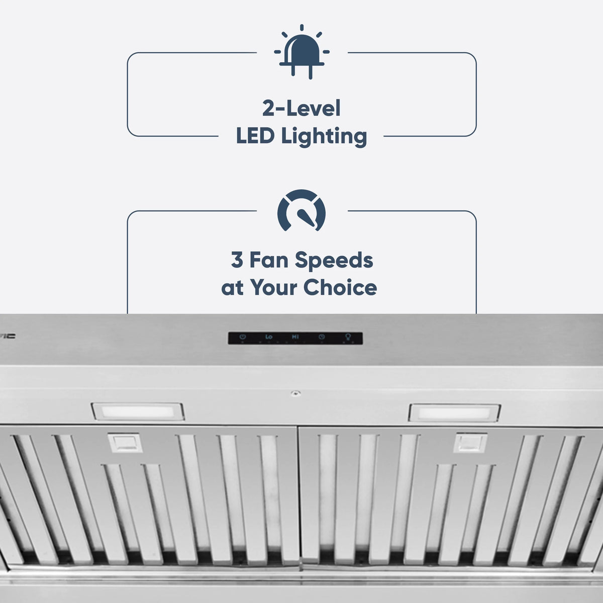 Pacific Economy Pro Under Cabinet Ducted Range Hood 30 inch - 850 CFM 3-Speed Powerful Kitchen Vent Hood - Electric Stainless Steel - Ultra Quiet, Glass Touch Control, 6W LED Lights PR6830AS