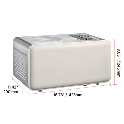 KFFKFF Automatic Ice Cream Maker with Built-in Compressor, 2-Quart Capacity, Stainless Steel Electric Gelato and Sorbet Machine, 3 Modes for Home Use