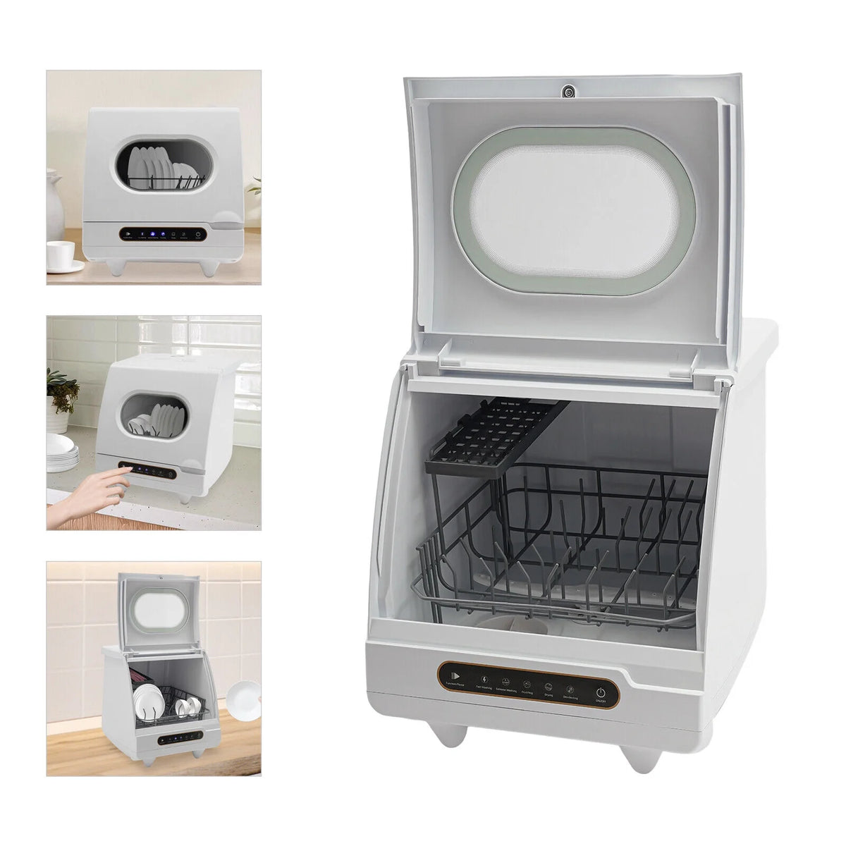 Portable White Countertop Dishwasher Compact Dishwasher 5 Washing Programs 1200W