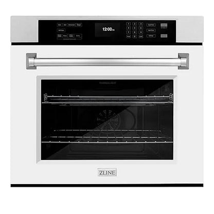 ZLINE 30 in. Professional Convection Single Wall Oven with Air Fry and Self Clean in DuraSnow Stainless Steel with White Matte Door (WASS-WM-30)