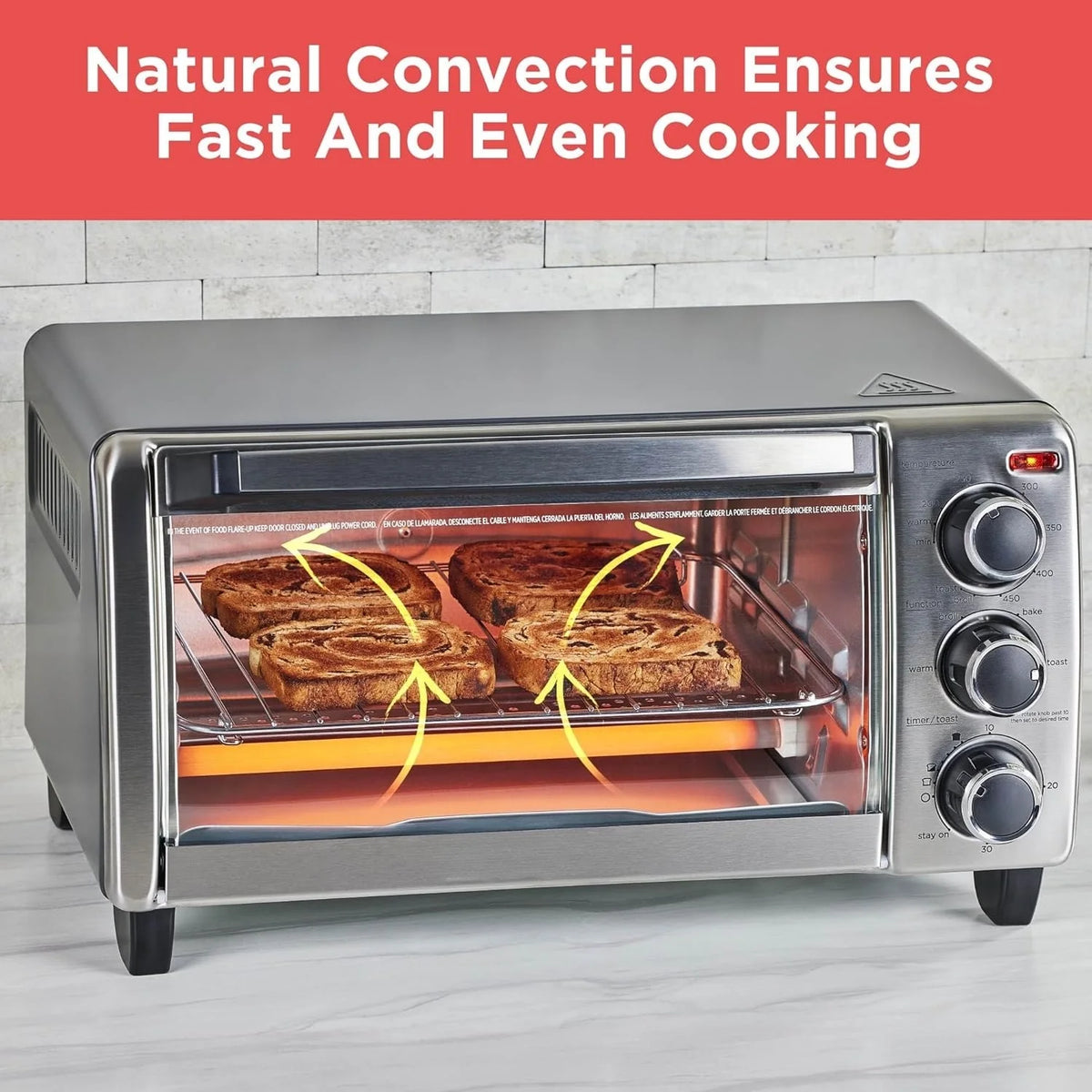 4-Slice Convection Oven, Stainless Steel, Curved Interior Fits a 9 inch Pizza, TO1313SBD