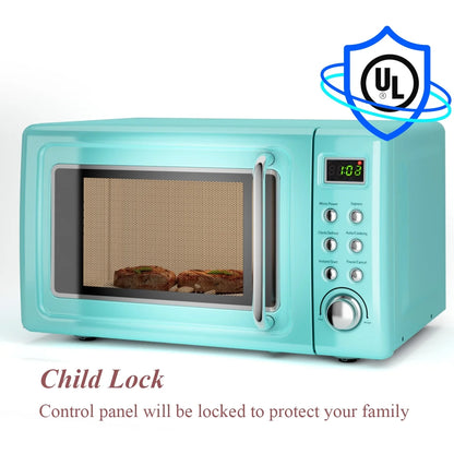 Costway 0.7Cu.ft Retro Countertop Microwave Oven 700W LED Display Glass Turntable Rose Gold