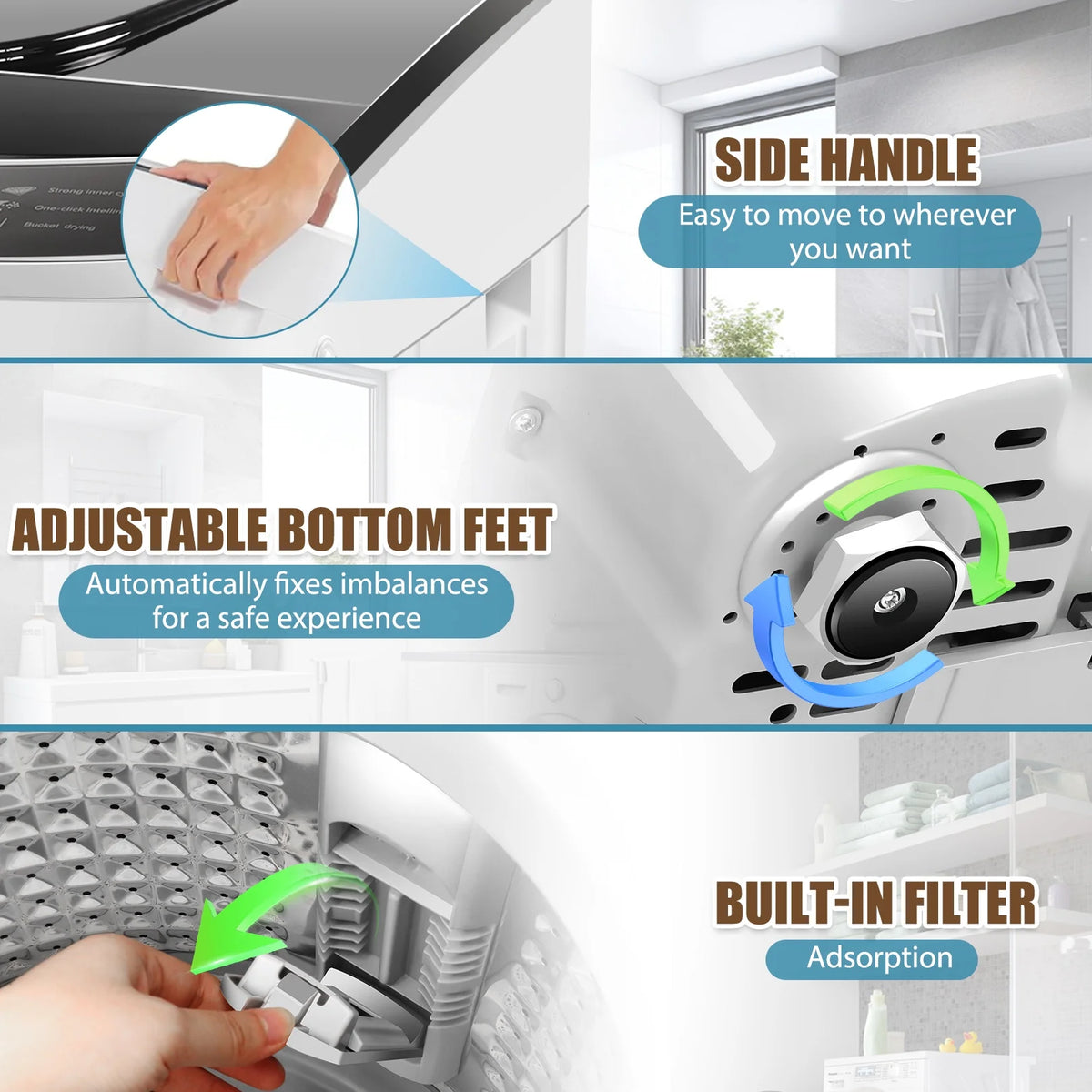 Qhomic Portable Washing Machine, 15.6lbs Dryer & Washer Combo, 10 Programs 8 Water Level Fully Automatic Washing Machine for RVs, Apartments, Home