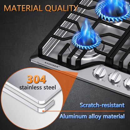 30 inch Gas Cooktop, Bulit-in Gas Stove Top with 5 Burner, NG/LPG Convertible Cooktops, 5 Burner Propane Cooktop with Thermocouple Protection, Stainless Steel