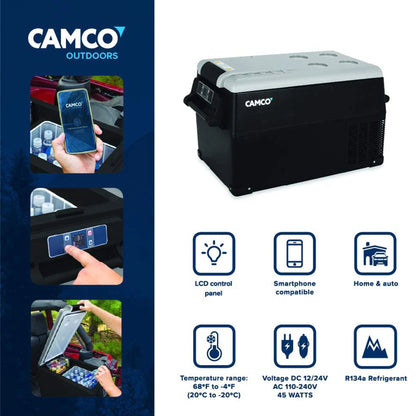 Camco Mobile App control Portable Refrigerator with 7-foot AC adapter Plastic/Polymer Black, 28lb