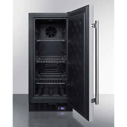 15" wide frost-free freezer for built-in or freestanding use, with stainless steel wrapped exterior, lock, and digital thermostat