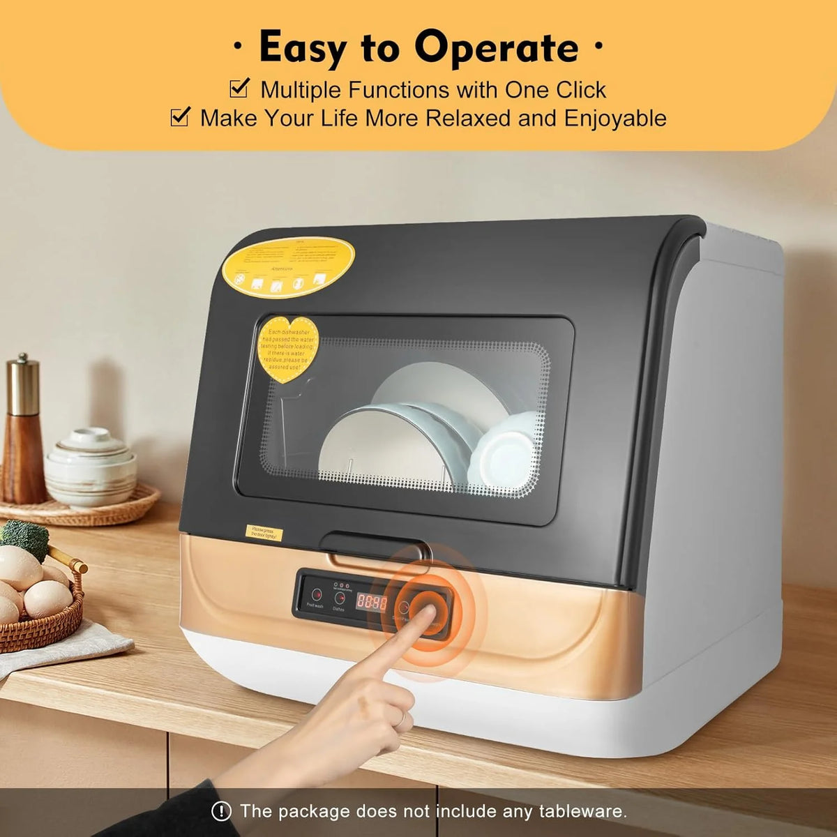 Countertop Dishwasher, Portable Dishwasher With Water Tank, 3 Washing Programs, 360-Degree Water Spraying, 75��C Hot Air Drying Technology, 110v, 1200w (Black+Brown)