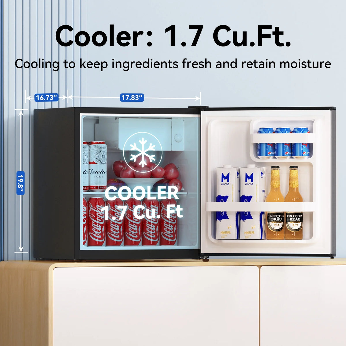 Frestec 1-Door Mini Fridge - 1.7 Cu Ft, Energy Star Rated, Perfect for Dorm or Apartment,Gray