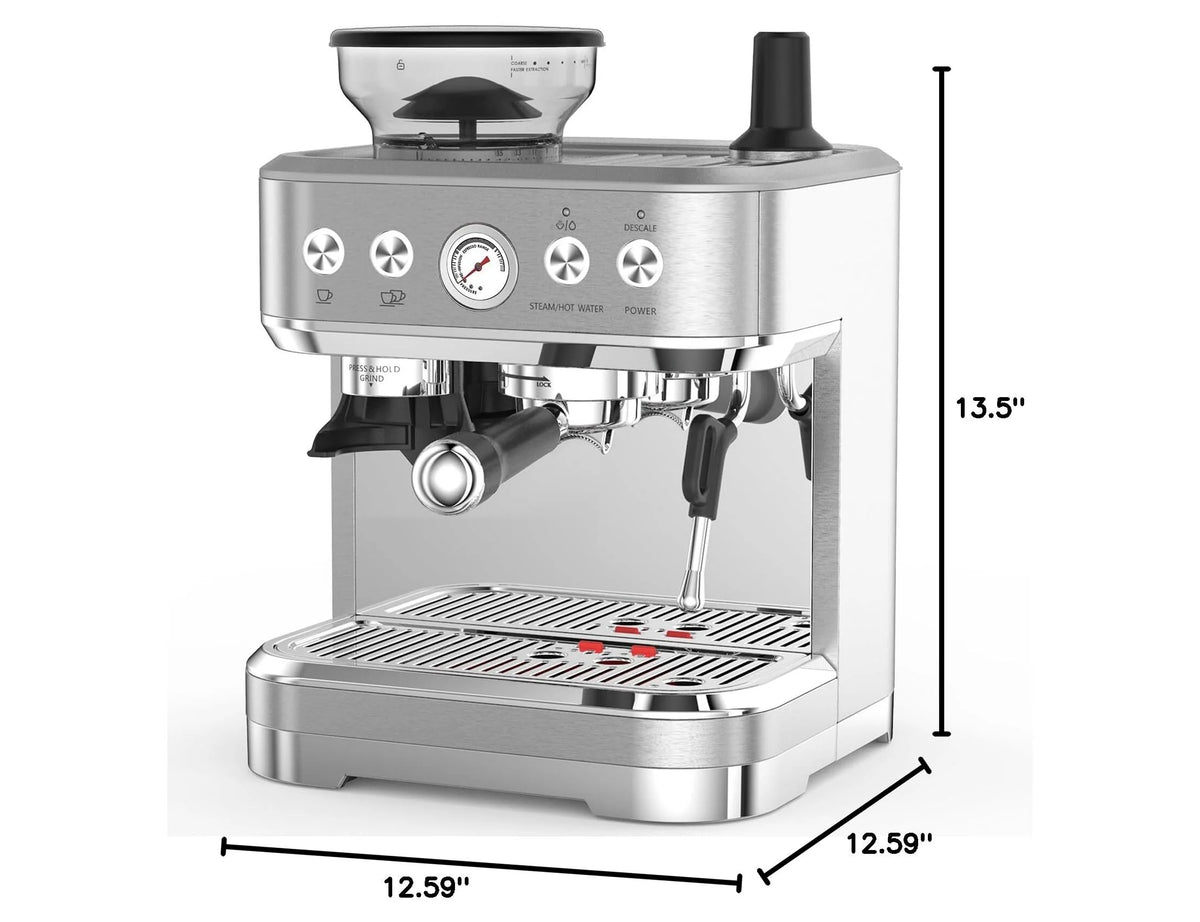 Espresso Machine with Built-in Grinder,Italian ULKA 15 Bar Espresso Machine - 85oz Water Tank, Dual PID Control, Milk Frother & Auto-Cleaning for Perfect Lattes and Cappuccinos
