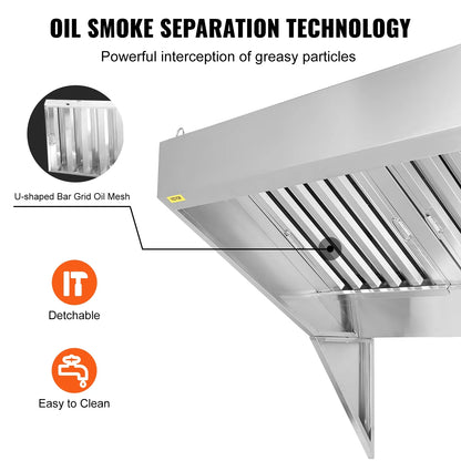 BENTISM Commercial Exhaust Hood 4ft Food Truck Hood Exhaust 201 Stainless Steel