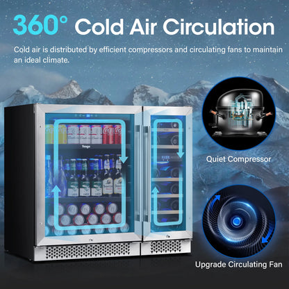 Yeego 30" Wine and Beverage Refrigerator,Two 15" Wine and Beverage Cooler Under Counter or Freestanding, Hold 33 Bottles and 80 Cans(Two Pack)