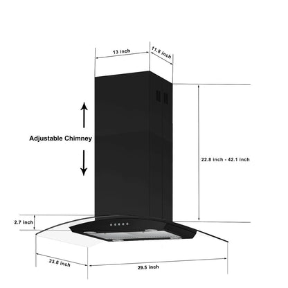 "Joeaonz 30"" Island Mount Range Hood, Stainless Steel, LED Bulbs, Easy-Clean Filters, 120V"
