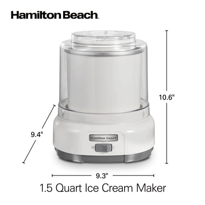 Hamilton Beach Electric Ice Cream Maker, Ice Cream Machine, 1.5 Quart Capacity, White