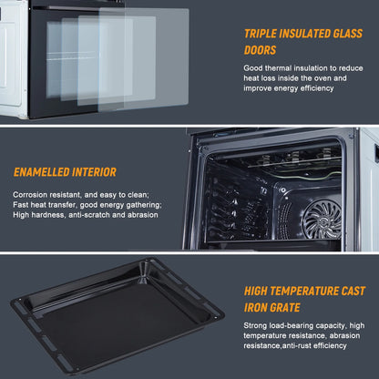 Aoile 24" Single Wall Oven, 3000W 2.5 Cu.Ft. Built-in Electric Oven with 4 Cooking Functions & 108 Automatic Recipes